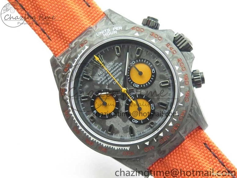 0503 AllSeason Daytona DIW Carbon OMF Best Edition Carbon Orange Dial on Orange Nylon Strap A 2845